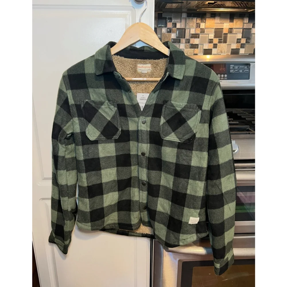 NWT Weatherproof Shacket Shirt Jacket Green & Black Buffalo Plaid Sherpa Lined